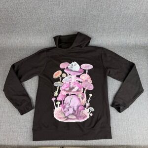 Teen Hearts Skulls Mushrooms Black Graphic Hoodie Sweatshirt  Size S